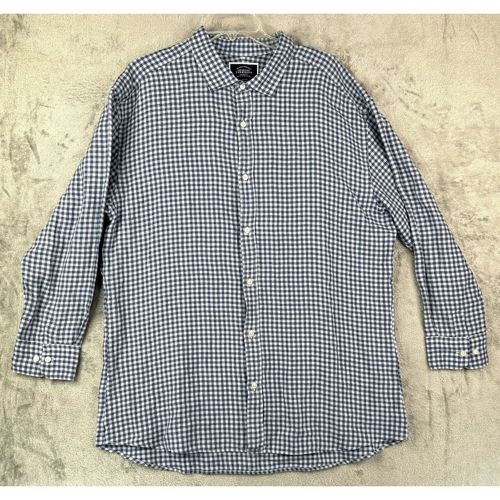 Charles Tyrwhitt Shirt Men's 2XL Blue Plaid Long Sleeve Classic Fit Cabin Comfy